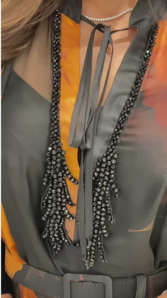 Robe Cocktail "Nébuleuse"  Noir & Orange