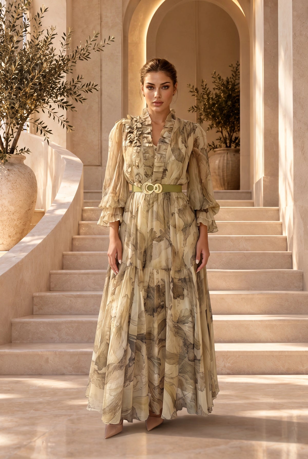 Robe flory beige